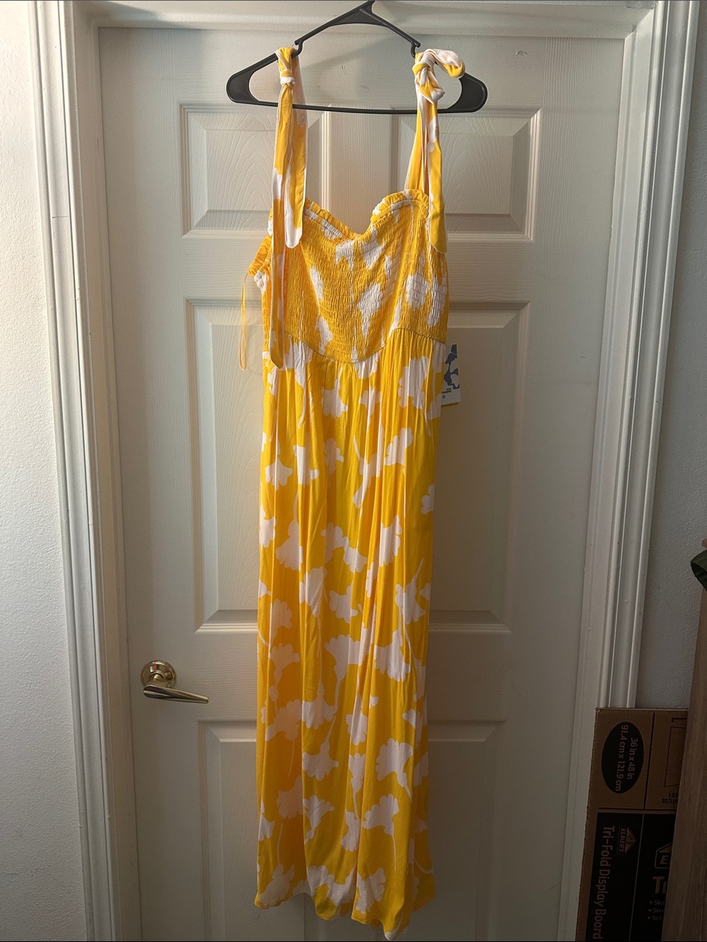 Diane Von Furstenberg Yellow and White Tie-Shoulder Maxi Dress